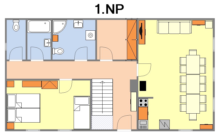 Půdorys 1. nadzemního podlaží - přízemí chalupy 56